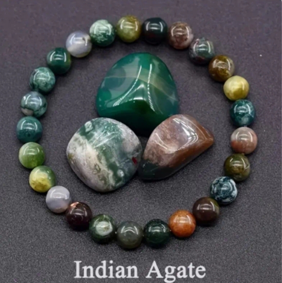 India Agate 8mm Natural Stone Beaded Bracelet - Picture 1 of 1